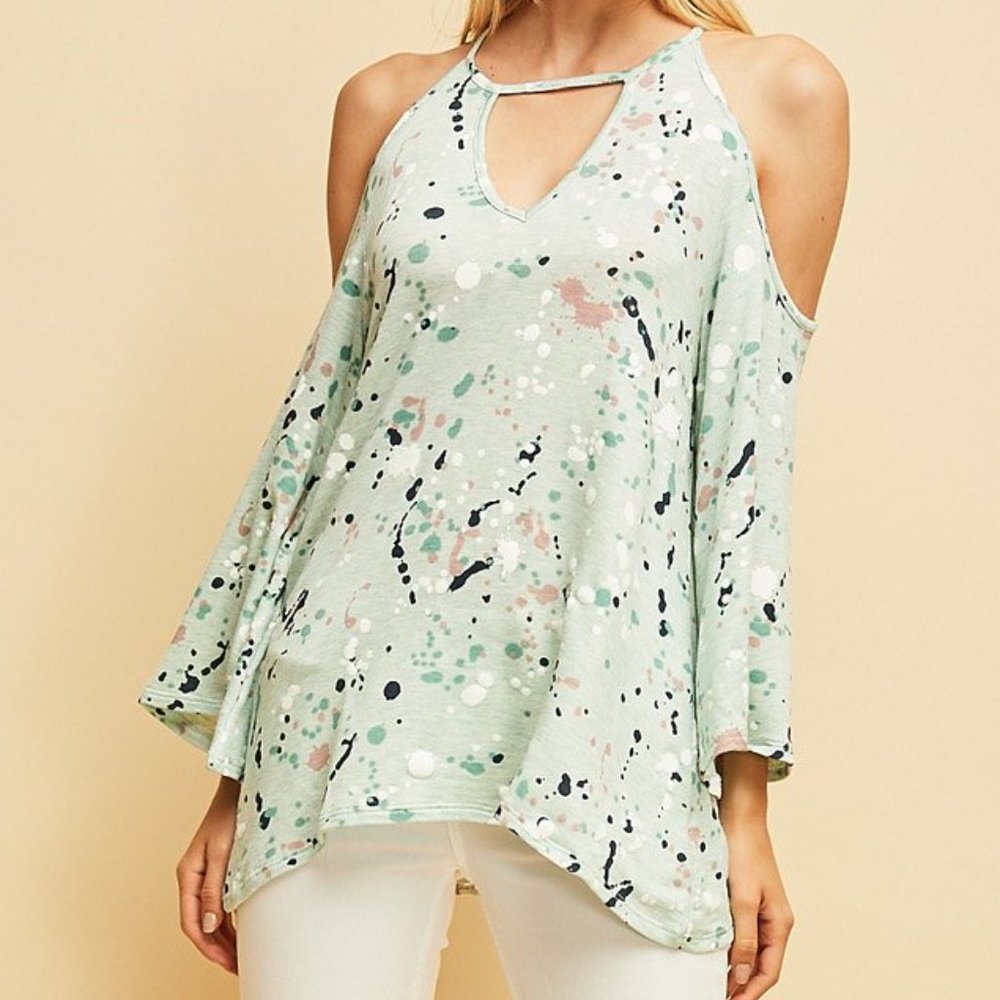 Cold Shoulder Spring Confetti Top - Picture 2 of 8